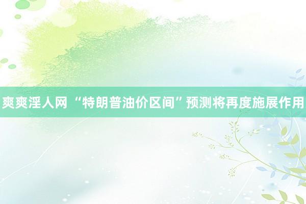 爽爽淫人网 “特朗普油价区间”预测将再度施展作用