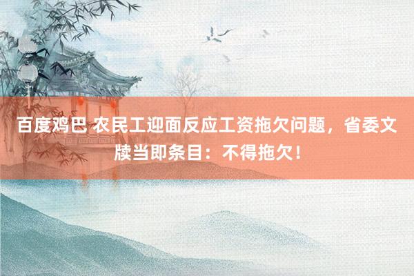 百度鸡巴 农民工迎面反应工资拖欠问题，省委文牍当即条目：不得拖欠！