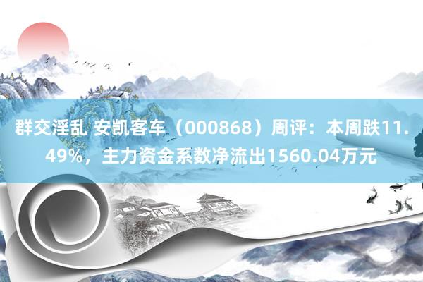 群交淫乱 安凯客车（000868）周评：本周跌11.49%，主力资金系数净流出1560.04万元