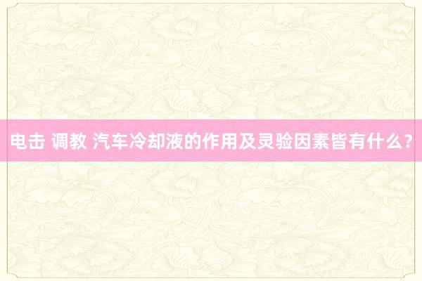 电击 调教 汽车冷却液的作用及灵验因素皆有什么？